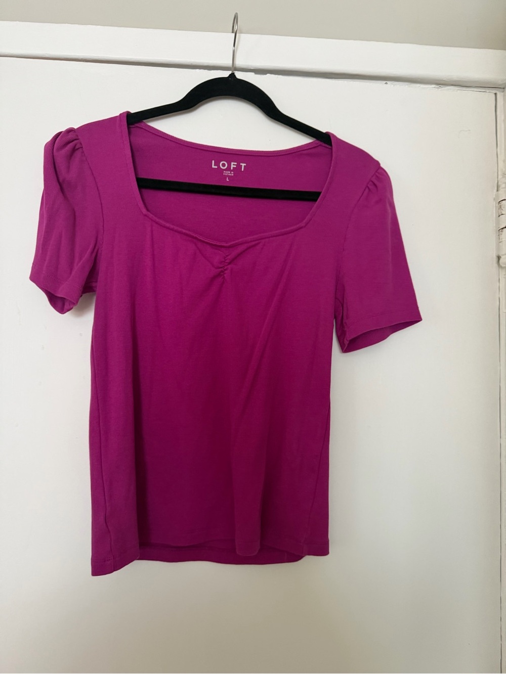 LOFT Fuchsia Square Neck Short Sleeve Top